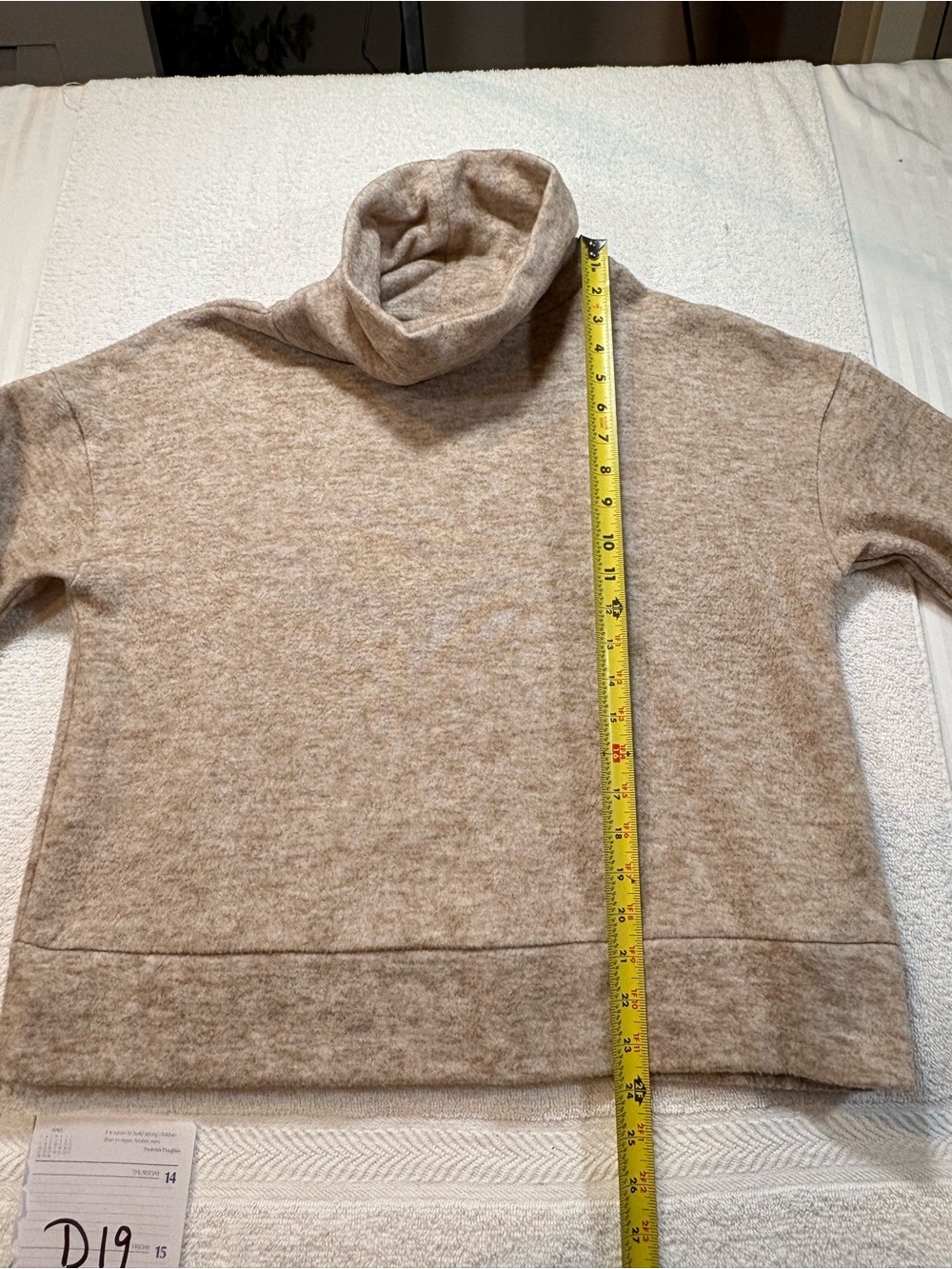 A New Day Tan Cowl Neck Fleece Sweater L Oversized Drop Shoulder Cozy Boho